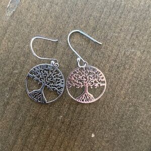 - Silver tree of life‎ drop post earrings